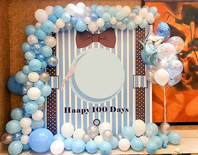 男宝宝100天背景蓝色系气球装饰