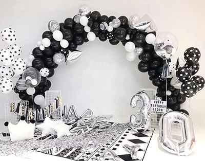 婴儿满月宴happy30days黑白气球搭配装饰
