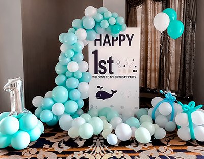 1岁小王子生日会场布置Tiffany蓝色系气球