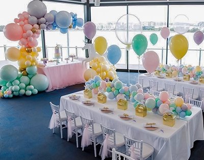 ins风马卡龙气球布置西式餐厅宝宝生日派对