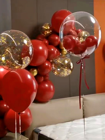 💑喜庆石榴红气球💖婚房布置